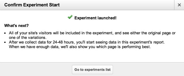 Content Experiments completed