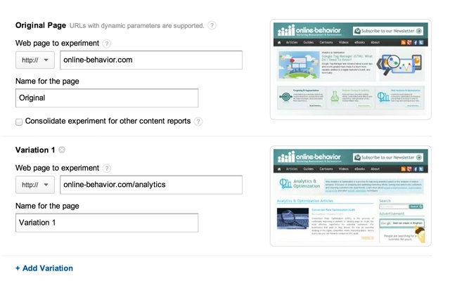 Creating Content Experiment tests