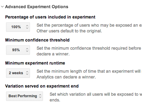 Advanced Experiment options