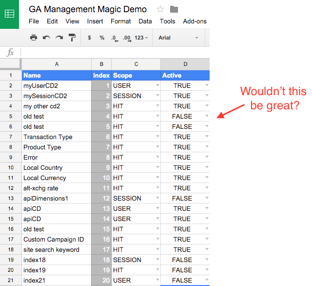 Custom Dimension spreadsheet