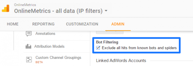 Google Analytics bots and spiders