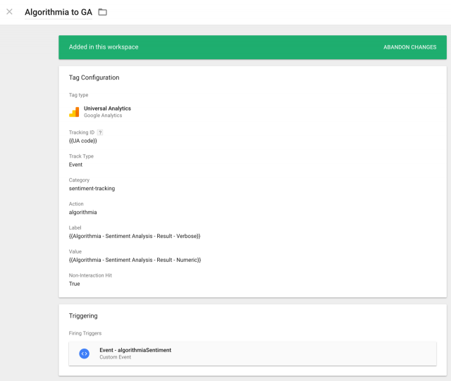 Algorithmia Sentiment value to Google Analytics