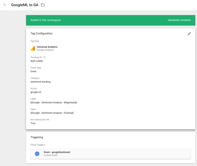 Sentiment value to Google Analytics