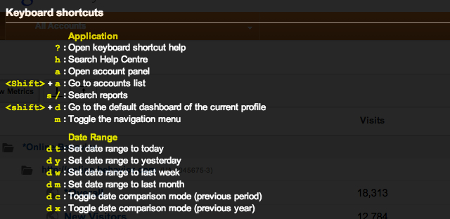 Google Analytics Keyboard Shortcuts